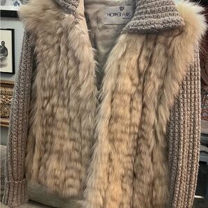 Women's Gray Sweater with Fur Detail